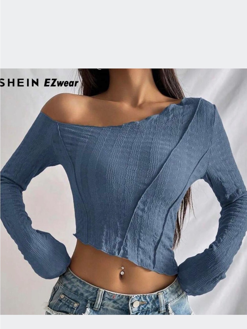 SHEIN Blue Textured Knit Crop Top